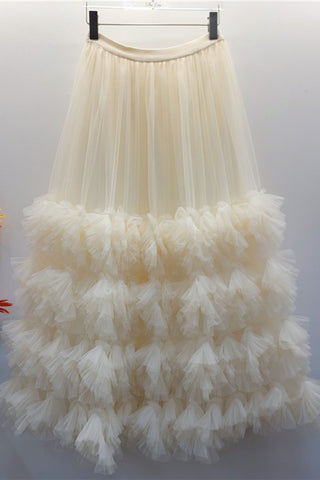 Tiered Ruffle Tulle Midi Skirt