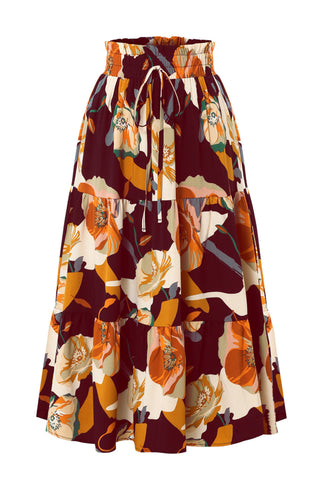 Tiered Drawstring Floral Maxi Skirt