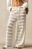 Lace Ruffle Drawstring Wide Leg Pants