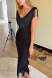 Fringe-Trim Off-Shoulder Dress