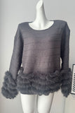Fuzzy Cuff Boat Neck Stripe Knit Sweater