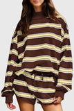 Striped Mock Neck Long Sleeve Short Set