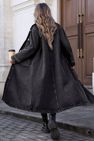 Long Sleeve Button-Front Denim Maxi Coat