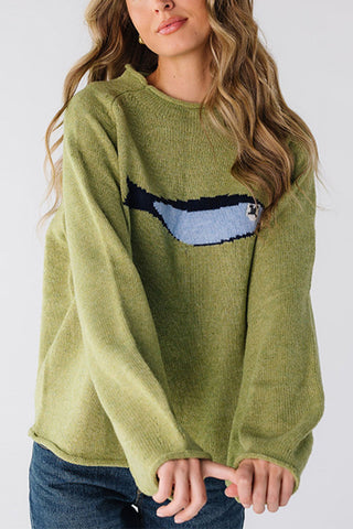 Fish Graphic Crew Neck Knit Sweater