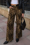 Leopard Print High-Waist Wide-Leg Casual Pants
