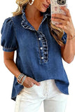 Ruffle Collar Puff Sleeve Button-Front Shirt