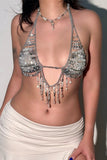 Beaded Halter Cutout Crop Tank
