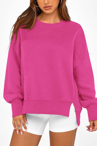 Crew Neck Side Slit Sweatshirt