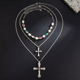 Layered Cross Heart Pendant Necklace