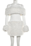 Off-Shoulder Casual Dress with Fur Trim