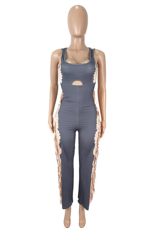 Fringe-Trimmed Cutout Jumpsuit