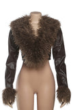 Cropped Faux Fur Collar Jacket
