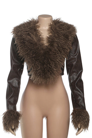 Cropped Faux Fur Collar Jacket