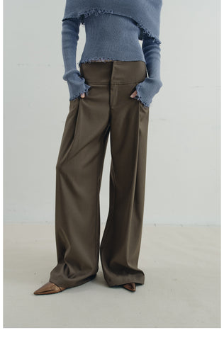 Pleated Low-Waist Wide-Leg Trousers