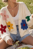 Floral Applique V-Neck Button-Front Cardigan
