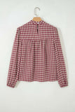 Plaid Mock Neck Puff Sleeve Blouse