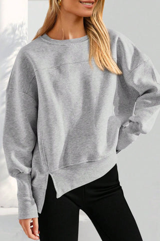 Crew Neck Side Slit Sweatshirt