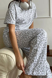 Leopard Print Crew Neck Pants Set