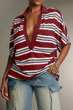 Striped Collar Deep V-Neck Polo