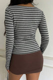 Striped Long Sleeve Crew Neck Blouse