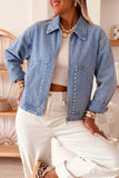 Pearl-Pocket Zip-Front Denim Jacket