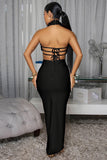 Floral Applique Halter Cutout Maxi Evening Dress