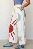 Applique Wide-Leg Drawstring Casual Pants