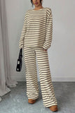 Striped Knit Crew Neck Pants Set