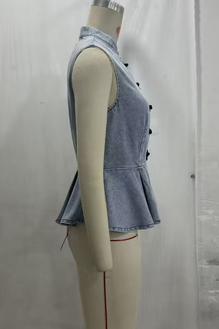 Frog Closure Peplum Vest Top