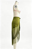 Fringe Tie-Waist Wrap Midi Skirt