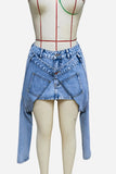 Asymmetric Denim Midi Skirt
