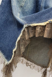 Lace Trim Asymmetrical Denim Skirt