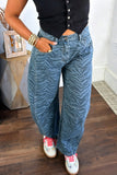 Zebra Print High-Waist Barrel Jeans