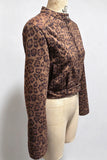 Leopard Print Mock Neck Zip-Front Crop Jacket
