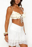 Lace-Up Waist Tiered Ruffle Mini Skirt