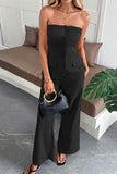 Elegant Strapless Buttoned Pants Set