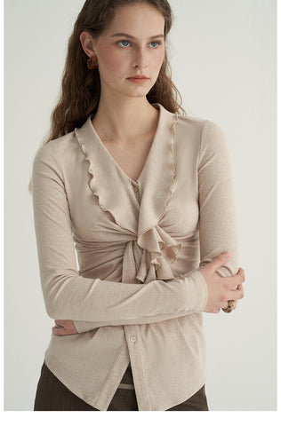 Ruffled V-Neck Cardigan