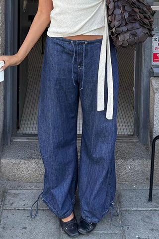 Wide-Leg Drawstring Casual Pants