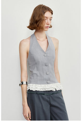 Ruffled Hem V-Neck Top