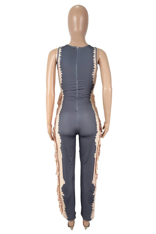 Fringe-Trimmed Cutout Jumpsuit