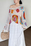 Crochet Patchwork V-Neck Sweater