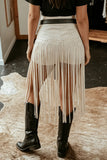 Studded High-Waist Fringe Midi Skirt