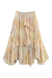 Tiered Ruffle Smocked Waist Midi Skirt