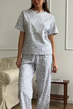 Leopard Print Crew Neck Pants Set
