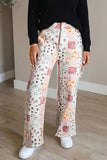 Floral Patchwork High-Waist Baggy Jeans