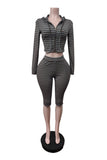 Striped Zip-Up Hoodie Crop Pants Set