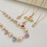 Layered Cross Heart Pendant Necklace