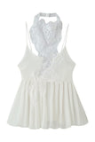 Lace Halter Backless Peplum Blouse