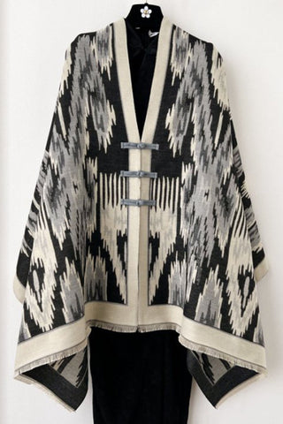 Print Toggle Front Cape Cardigan