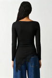 Ruched Long Sleeve Lace Trim Top